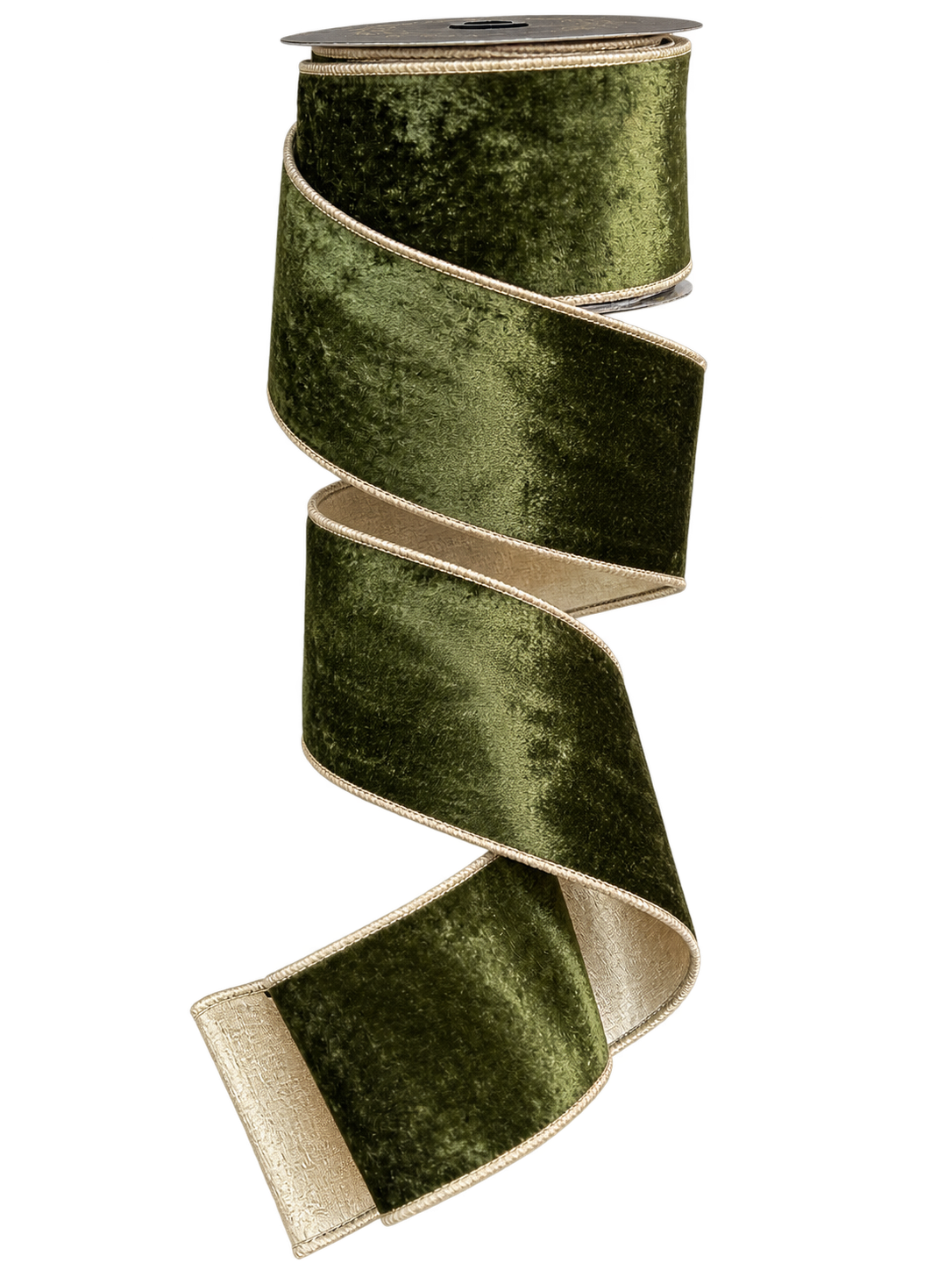Dark Green Velvet with Champagne Trim 2.5inch - 10 yards