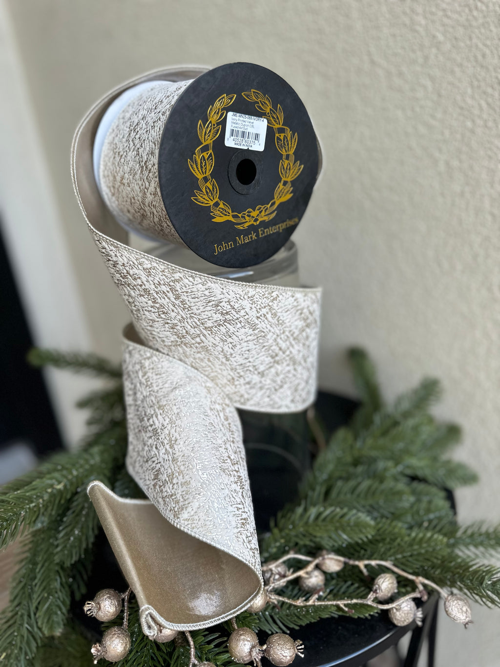 Ivory Champagne Printed 4 inch 10 yard