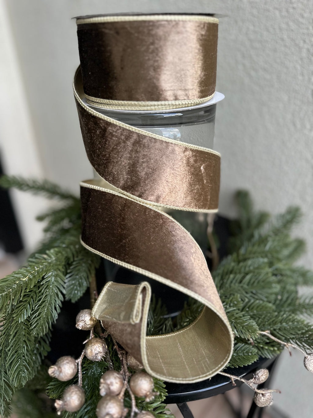 Taupe Velvet with Champagne Trim 2.5 inch - 10 yards