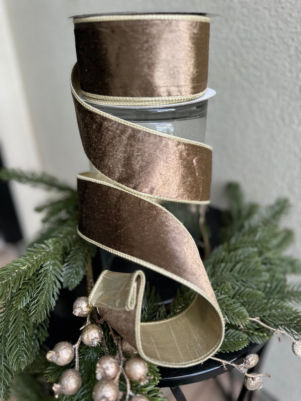 Taupe Velvet with Champagne Trim 2.5 inch - 10 yards