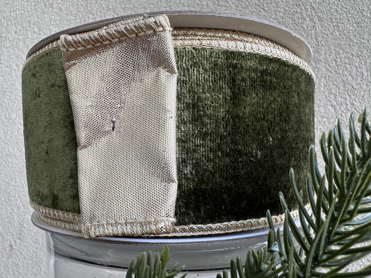 Dark Green Velvet with Champagne Trim 2.5inch - 10 yards