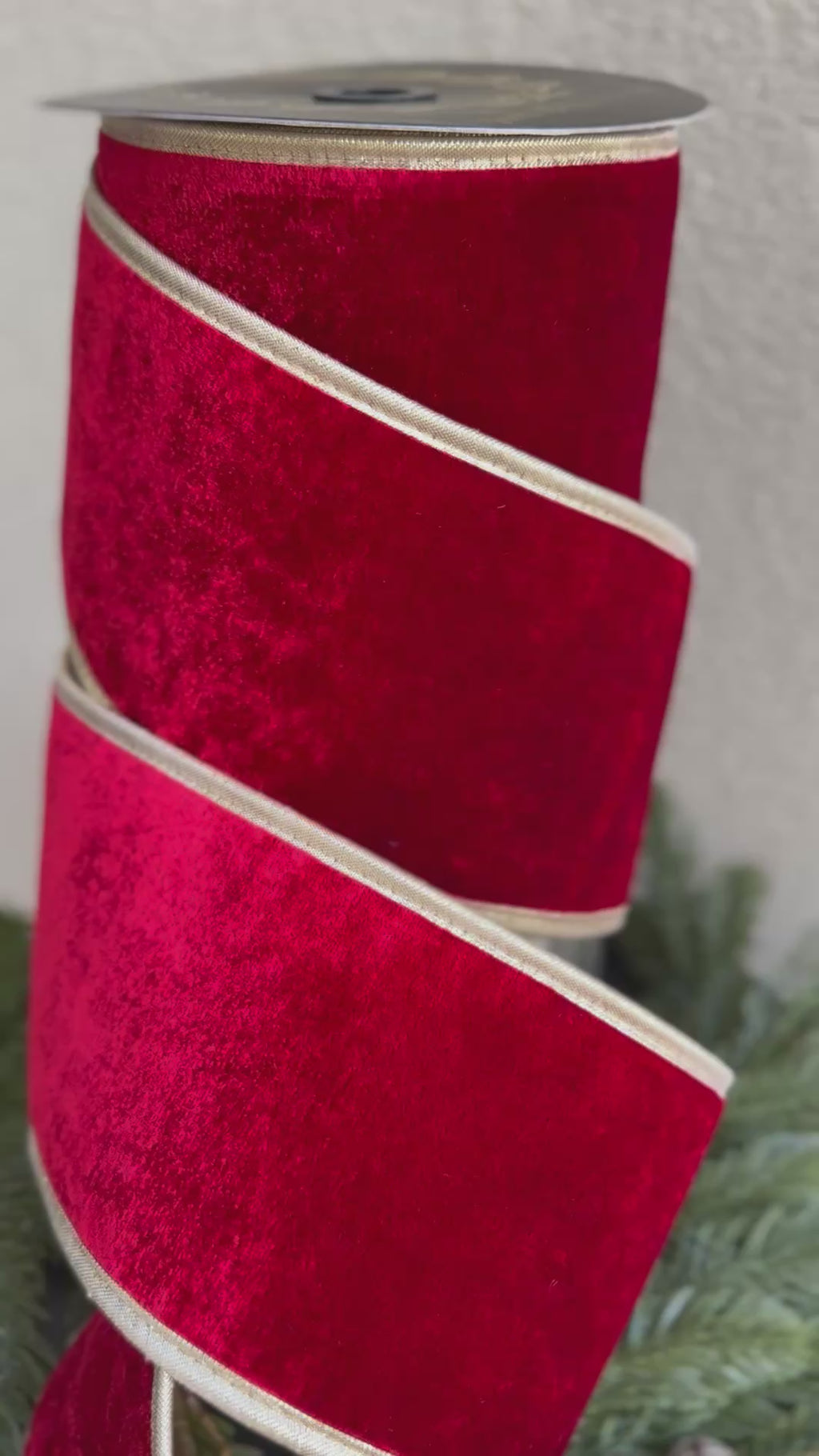 Red Velvet DBL Fused Metallic Dupion Gold 4 inch- 10 yards